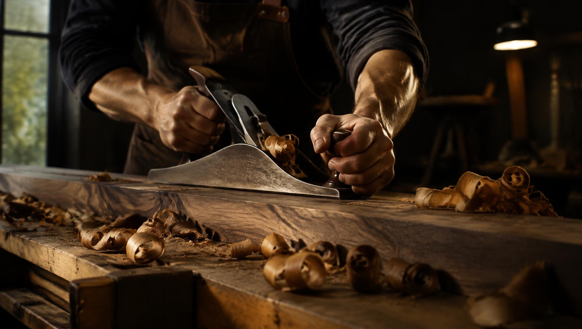 Craftsman planing a walnut board